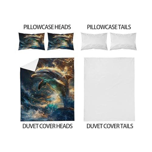 Linge de lit microfibre dauphin parure de lit double haut de gamme avec impression 3D - 4