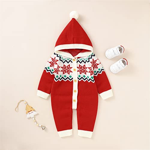 Toddler Size Hoodie Newborn Infant Boy Girl Christmas Snow Knitted Sweater Baby Hooded Jumpsuit (Red, 3-6 Months)3