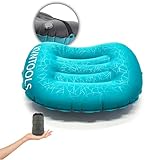 KVNTOOLS Camping Pillow-Compressible, Ultralight Inflatable,Compact, Comfortable, Ergonomic Inflating Pillows for Neck & Lumbar Support While Camp, Hiking(Grain Blue,with Anti Slip Straps)