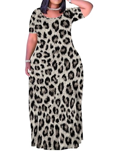 Image of Plus Size Maxi Summer Dress for Women Vacation Outfits Round Neck Long Loose A Line Dress