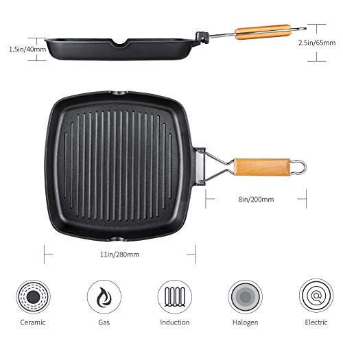 image for SKY LIGHT Grill Pan, 11 inch Portable Nonstick Frying Pan for Steak, F