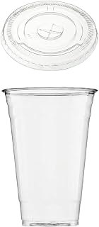 24 oz Crystal Clear Plastic Cups with Flat Lids (100 Count) - Crack-Resistant PET - Commercial Grade - Cold Beverages, Smoothies, Iced Coffee