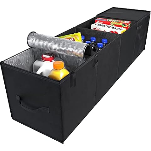 lebogner Auto Trunk Organizer With Insulated Cooler Compartments X-Large Vacation Trunk Cooler Box For Hot Or Cold Food While Traveling, Multipurpose Collapsible Car Accessories Storage Organizer Cover