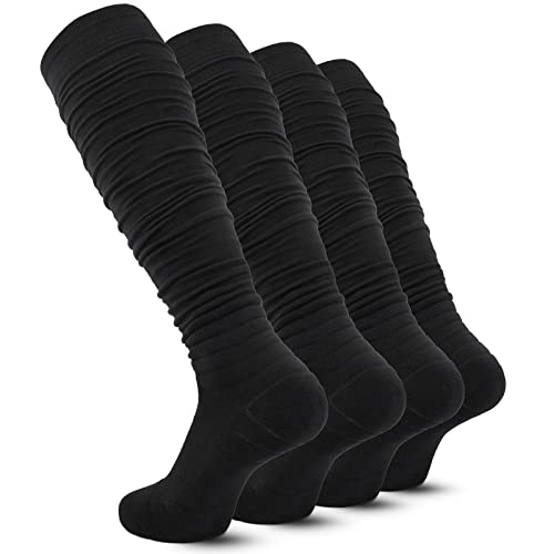 Scrunch - Calcetines de fútbol ultra largos 2 paquetes de algodón peinado con soporte de tobillo acolchado OTC hasta la rodilla calcetines tubo calcetines jóvenes adultos, Negro, Medium