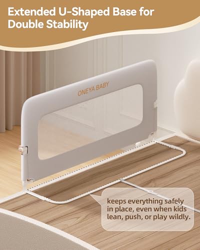 Image of Baby Bed Rail Guard, 48in Thickened Toddler Bed Rail for Toddlers, Extral Tall Swing Down Child Safety Side Railing Guards with Reinforced Anchor for Twin, Full, Queen, King Bunk Size Bed, Grey, 27 inchH