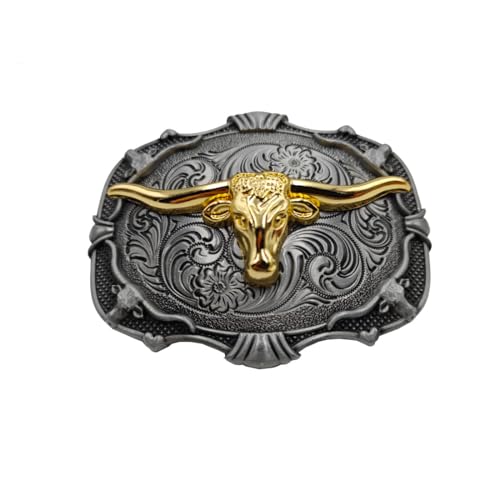 Xwest Bull Belt Buckle Western Cowboy Longhorn Buckles Grey