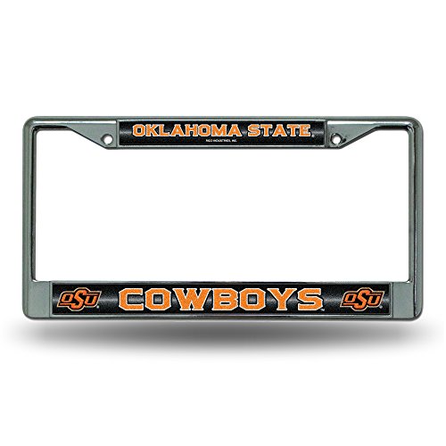 Rico NCAA Oklahoma State Cowboys Bling Chrome License Plate Frame with Glitter Accent , 12 x 6-Inch