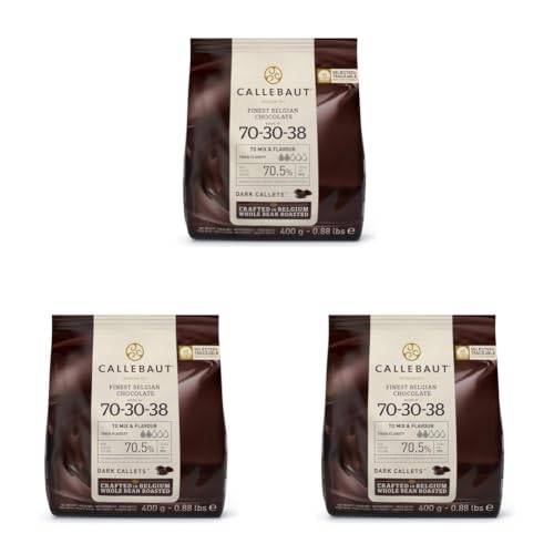 Image of Callebaut 70-30-38 Dark Chocolate Callets - 400 g | Belgian Chocolate | 70.5% Cocoa (Pack of 3)