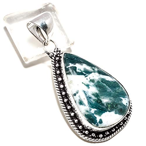 Pendentif en agate de mousse fait main, le cadeau unique idéal en argent 925