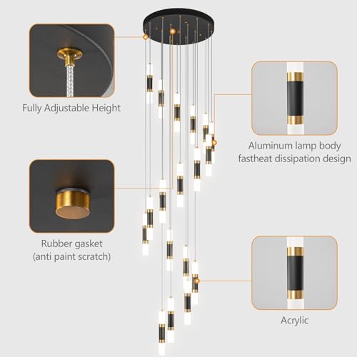 Image of 18-Light Modern Kitchen Island Black Gold Ceiling Pendant Light Dimmable LED 108W Staircase Large Chandelier Lobby Living Room Bedroom Foyer High Ceiling Chandelier