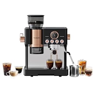 Tjean Barista Senso Doppelboiler Siebträgermaschine mit Mahlwerk und Manuellem Milchschäumer,3-in-1 Dampf-Espressomaschinen,20 Bar ital. Drucksystem,2,8L Wassertank,15 Mahlgradeinstellungen,2300W