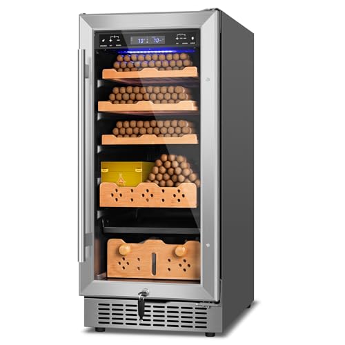 Image of Electric Cigar Humidor,15 Inch Upgraded Large Capacity Electric Cigar Cabinet with Powerful Compressor, Digital LED Screen, Safety Lock,Smart Temperature Control