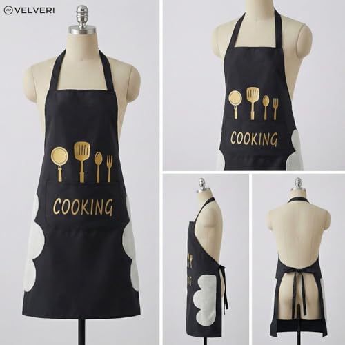 Image of VELVERI 1PACK Waterproof Kitchen Apron for Women and Men | Hand-Wiping Towel Panels with Large Front Pocket | Oil-Proof, Wear-Resistant Cooking Apron for Chefs, Bakers, Home Kitchen
