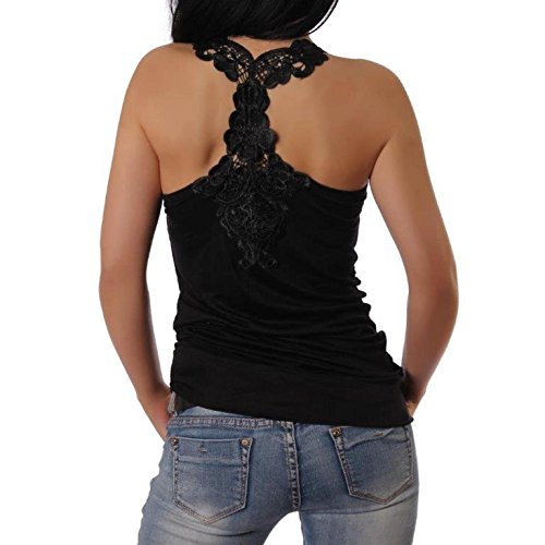 Fashion4Young 3828 Damen Tank-Top Spitze Shirt Häkelspitze-Top verfügbar in 9 Farben (One Size 34 36 38, Schwarz) Cover
