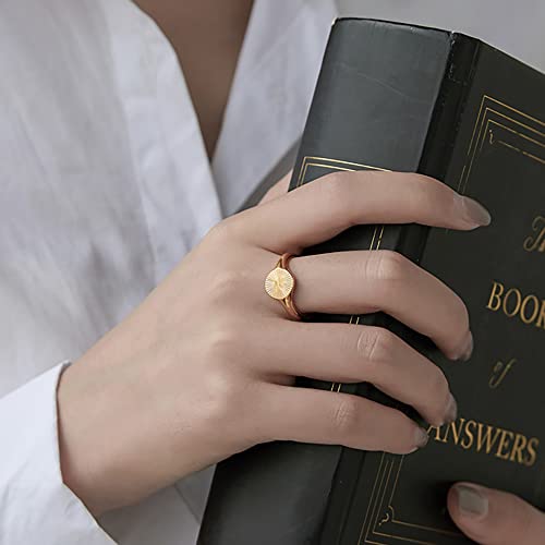 MYNENEY Gold plating high polished Stainless Steel stackable Wedding rings for women ins jewelry gift (Gold,7)