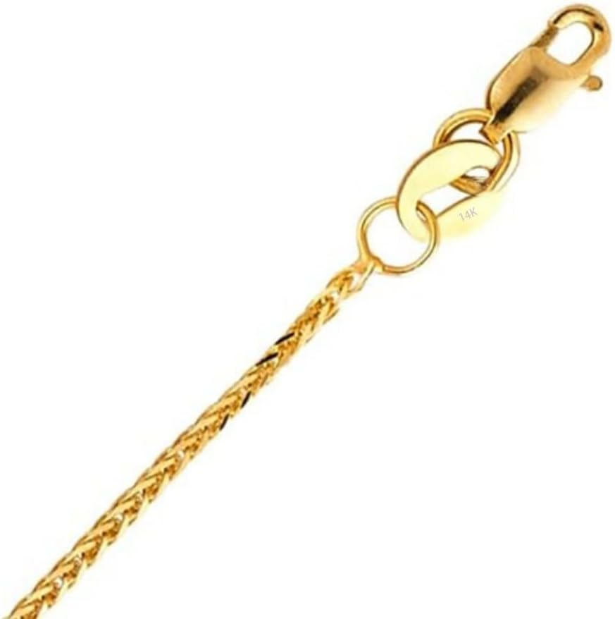 14k Real Yellow/White Gold Solid 0.9mm Diamond Cut Braided Square Wheat Chain Necklace with Lobster Claw Clasp, Jewelry Gift for Women Men