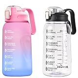 2 Pack Water Bottle with Straw, 64 oz Half Gallon Water Bottles with Time Marker, 2 Liter water bott