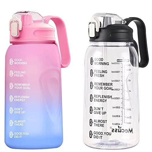 2 Pack Water Bottle With Straw, 64 Oz Half Gallon Water Bottles With Time Marker, 2 Liter Water Bottles With Measurements(Clear And Pink) #TOP3
