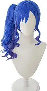 耐熱コスプレウィッグ 二番目の城 瑠璃紺 バンス付き 巻き毛 パーティー 変装 cosplay wig +おまけ3点 専用ネットと ヘアピンとメモパッド付