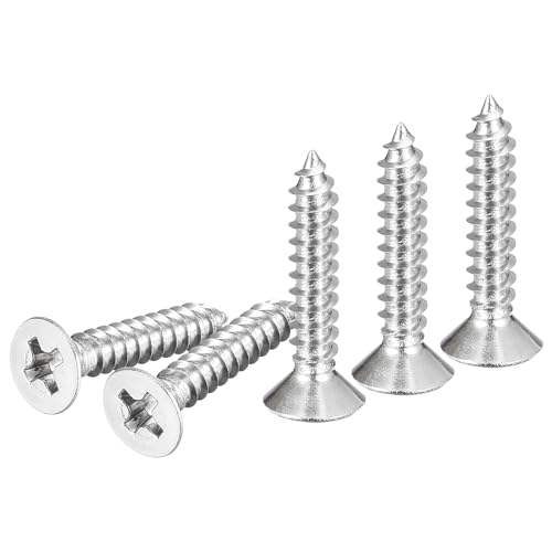 Image of DTGN 100Pcs #6x3 /4 inch Flat Head Wood Screws, 304 Stainless Steel Phillips Self Tapping Screws - Good for Woodworking, Furniture - Silver