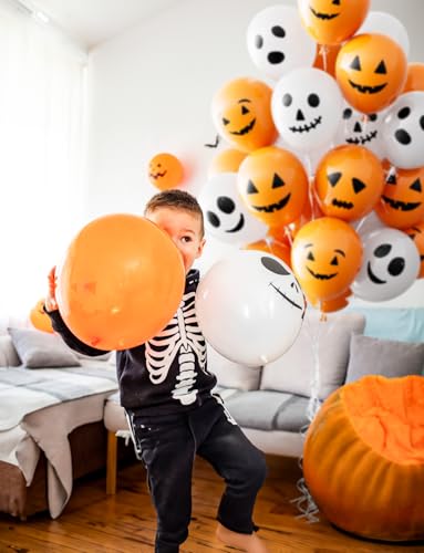 Adeyoo ADWSJ00 Halloween Balloons,60Pcs Ghost Balloons Scary Pumpkin Balloons 12 Inches Latex Balloons Orange And White Balloons 6 Styles Spooky Balloons For Halloween Theme Birthday Party Decorations thumb #1
