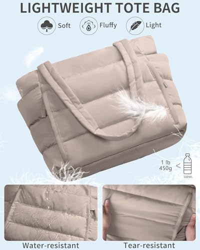 Image of Bagstellar Puffer Tote Bag for Women, Lightweight Puffy Work Handbag Teacher Nurse Quilted Shoulder Bag for School Travel Gym | Cloud Bag w / Zipper