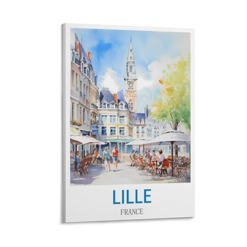 Poster de voyage Lille France - Impression sur toile vintage pour déco moderne 20x30cm