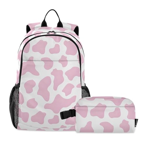 Travel Backpack Lunch Bag Set for Hiking Picnic, Backpacks with Insulated Lunch Box Cow Pattern Print