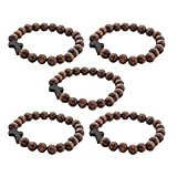 SOLUSTRE 5 Stück Teiliges Holzperlen Kreuz Armband Handgefertigt Elastisch Leichtes Katholisches Gebetsarmband für Männer und Frauen Symbolisches Baptismus Schmuck Geschenk zu Weihnachten