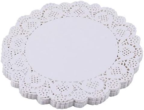 Sakoraware Paper Lace Doilies (Pack of 200pcs, 5.5 inch) Vintage Coasters Placemats Craft Table Cake Decoration Liner for Wedding | Birthdays Parties | Table Mats Disposables | White, Round