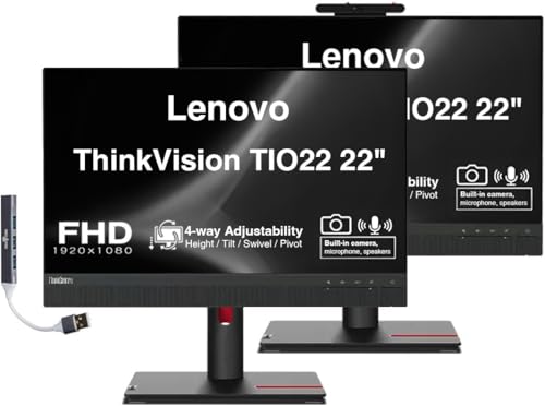 Image of Lenovo ThinkVision TIO22 22 inch FHD IPS Conferencing Monitor - 2 Pack | 4ms Response Time, Anti-Glare- VESA Mount (100mm), Adjustable Height, Tilt, Swivel, Pivot, HDMI & DKZ USB Port (12N8GAR1UZ)
