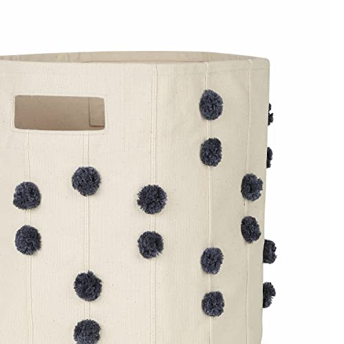 Makemake Organics Toy Storage Bins For Kids Nursery Bin And Toy Organizer (13"X12") Laundry Basket For Closet, Decorative Floor Storage Basket Canvas Fabric Storage Basket (Pompom - Slate Blue) #TOP3