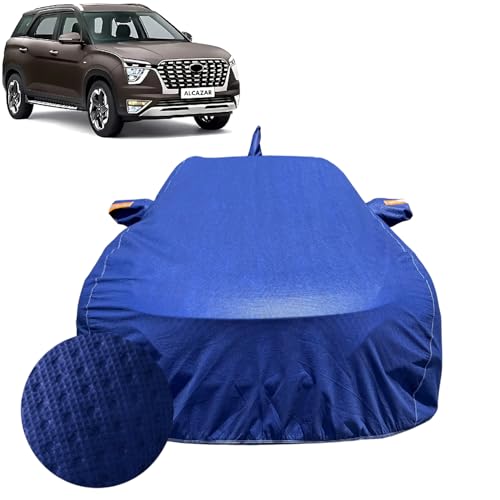 Image of Car Cover Compatible for Hyundai Alcazar (2021-2023) | 100% Waterproof Cover with Reflective Mirror Pockets | Dustproof, Scratchproof, Heatproof Alcazar Car Cover |Soft Cotton Lining| Blue