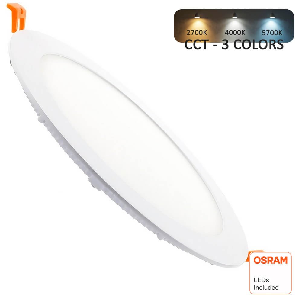 FactorLED Confezione x3 Downlight LED da soffitto da incasso circolare Slim 24 cm 26 W (260 W), pannello rotondo da incasso, piastra extra sottile, luce selezionabile 2700 K-4000 K-5700 K (CCT) (3,