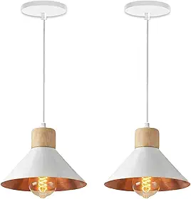 KIT 2 Luminária Pendente de teto Moderna Sala Cozinha Balcão (Branco e Cobre)