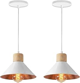KIT 2 Luminária Pendente de teto Moderna Sala Cozinha Balcão (Branco e Cobre)