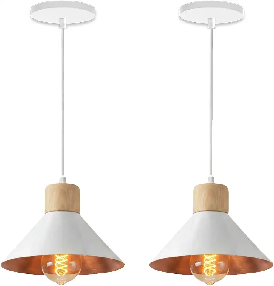 KIT 2 Luminária Pendente de teto Moderna Sala Cozinha Balcão (Branco e Cobre)