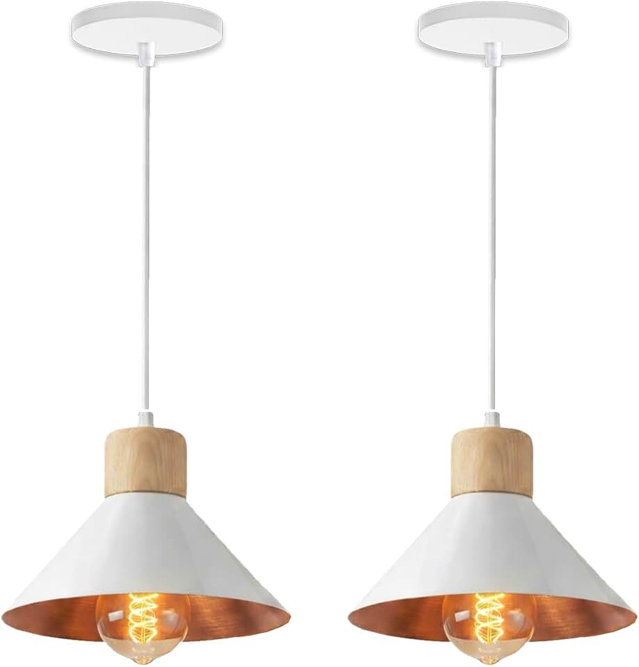 KIT 2 Luminária Pendente de teto Moderna Sala Cozinha Balcão (Branco e Cobre)