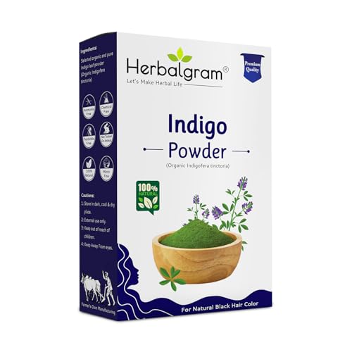 Image of Herbalgram 100% Pure & Natural Indigo Powder 100gm Hair Dye for Deep Black & Brown Shades Cruelty-free & Vegan for Natural Hair Coloring