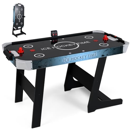 Goplus Foldable Air Hockey Table for Kids & Adults, 56 Inch Air Hockey Arcade Game Table with Digital LED Scoreboard, Powerful 12V Motor, 2 Pucks & 2 Pushers for Home, Office, Game Room