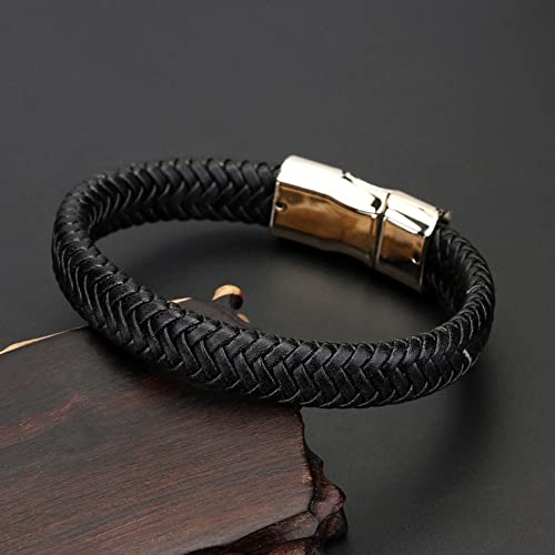Angyape Punk Mens Bracelet, Vintage Black Woven Leather Cuff Magnetic Bracelet For Men (Black Black2, Zinc Alloy) #TOP5