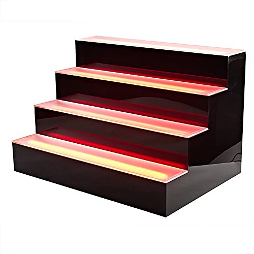 NICCOO 4 Step Liquor Bottle Display Shelf 31 INCH LED Lighted Bar Shelf for Home Commercial Bar, with Remote Control Multiple Colors, Black, 31 inch 4 Step â€¦