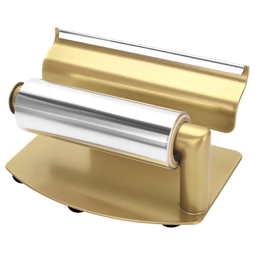 Professional Foil Dispenser and Cutter, Metal Sawtooth Design, Non-Slip Base, Gold