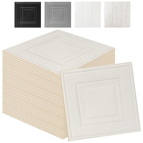 Swehooirt 50PCS Wall Wood Panels Peel and Stick Wall Panels White Self Adhesive Panelling for Living Room Bedroom Ceiling Tiles Hallway Bathroom Wallpaper Waterproof