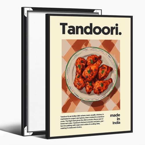 Modern Kitchen Canvas Wall Art Prints Indian Cuisine Tandoori Chicken Pictures Poster Funny Minimalist Foodie Posters Kitchen Wall Decor for Restaurant Dining Room 12x18inch black framed