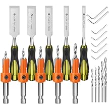 5Pcs Countersink Drill Bits Set,1/4" Hex Shank Tapered Drill Bits,5 Piece Wood Chisels Set, Wood Working Chisel Set for Woodworking