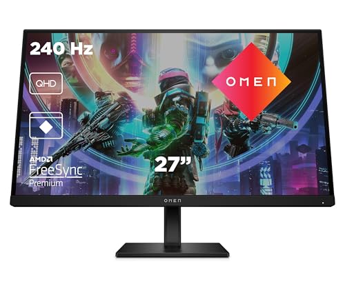 HP OMEN 27qs - Monitor Gaming de 27" QHD (2560 x 1440 a 240Hz, 16:9, IPS, 1ms, HDMI, Antirreflejo, AMD FreeSync Premium, Compatible con Consolas, Altavoces, Altura e inclinación Ajustable) Negro