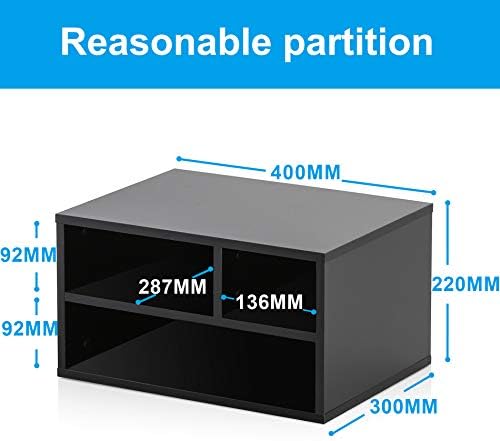 FITUEYES Desk Organiser Black Wood, Desktop Printer Stand with Storage 3 Open Compartments, 2-Tier Storage Shelf for Home Office 40x30x22cm DO304001WB