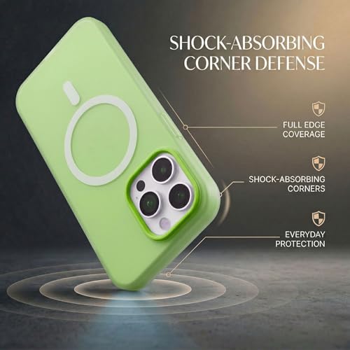 Image of amazon basics Luxury MagSafe Compatible Magnetic Case for iPhone 15 Pro | Soft Touch Matte Pastel Finish | Shockproof Back Cover with Camera Protection (Green)