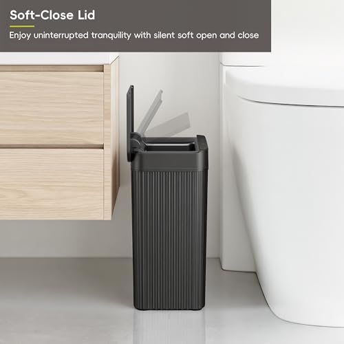 Image of EKO Brio 10L /2.6 Gallon Motion Sensor Trash Can, Automatic Touchless Bathroom Garbage Bin, Waterproof Smart Trash Can for Kitchen, Bedroom, and Office, Black